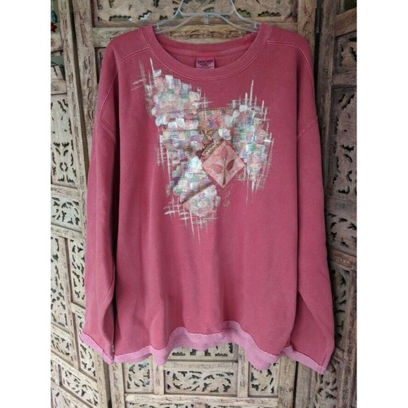 Comfort Colors Sweatshirt Sweater Pink Coral Flowers Floral XXL Crewneck - Picture 2 of 5